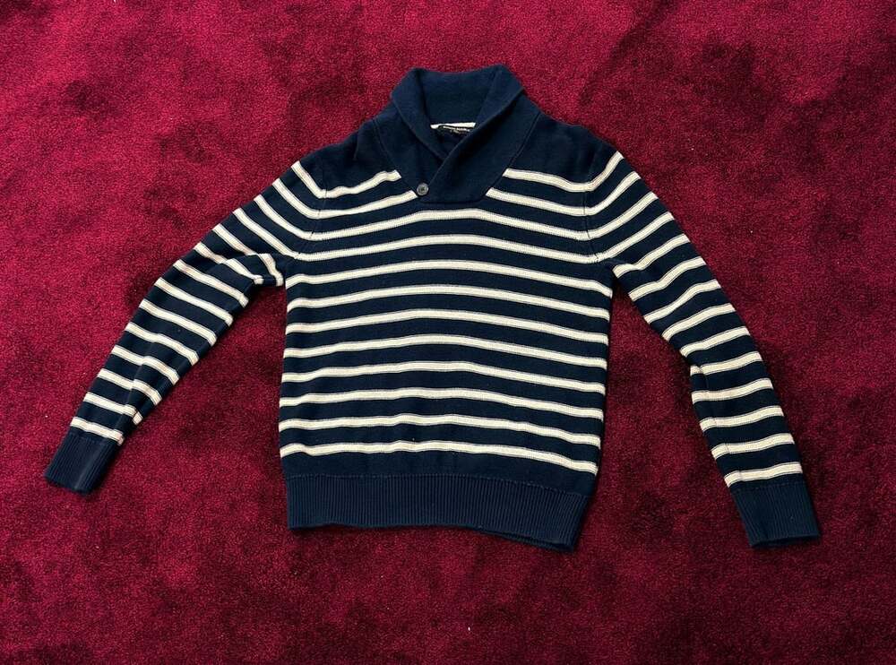 Banana Republic Shawl Collar Sweater Size S Blue Striped Button Pullover